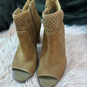 Lucky Brand Brown Peep-Toe Ankle Booties